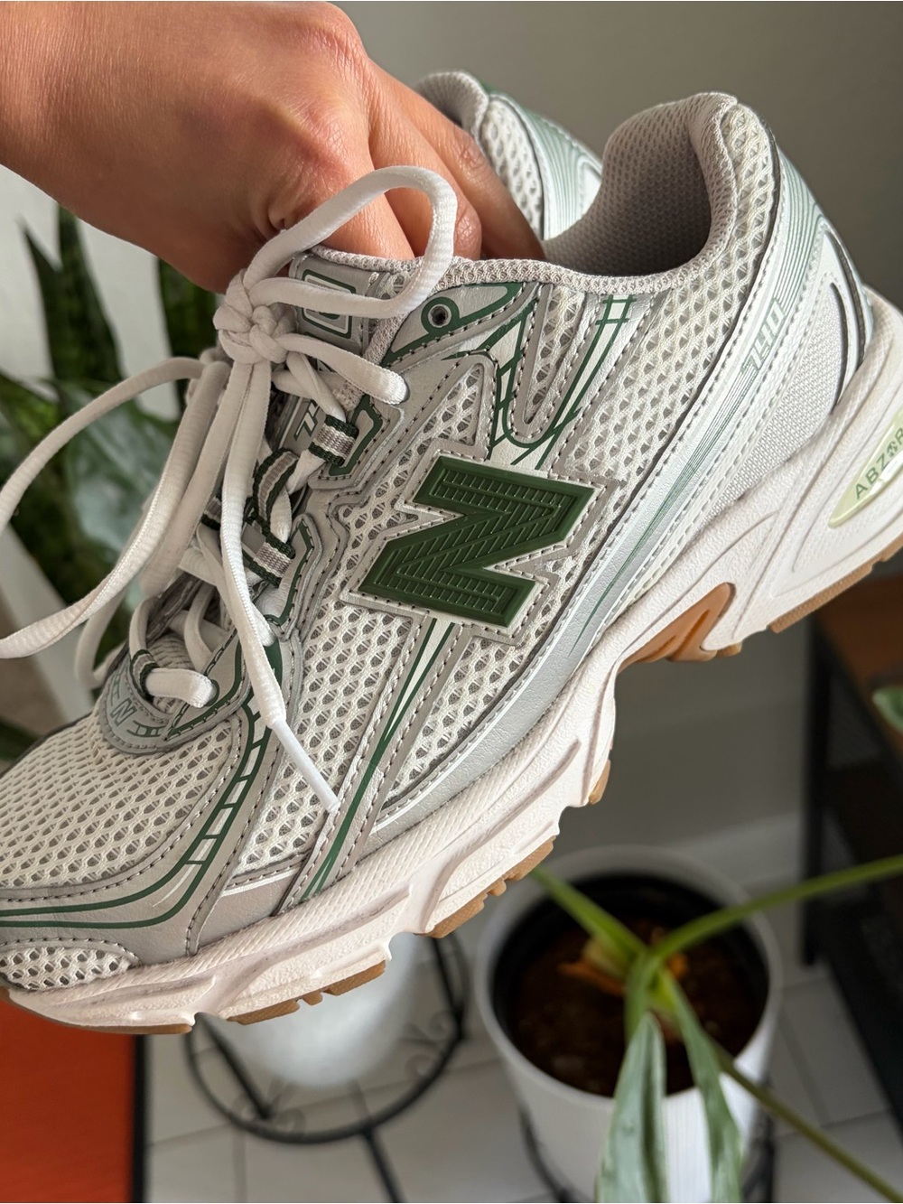 New Balance 740 White & Green Mesh Athletic Sneakers with Gum Sole - Picture 6 of 8